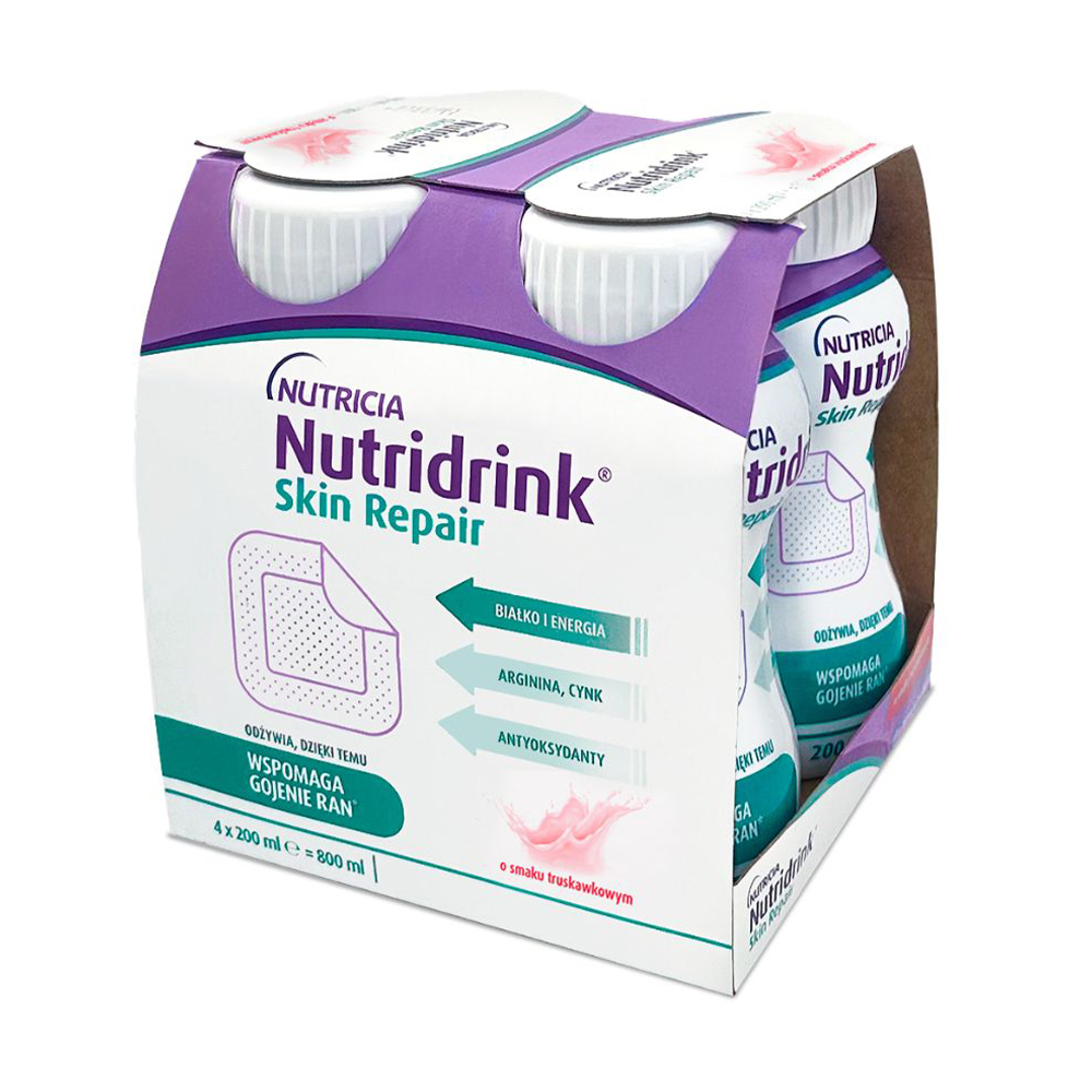 Спеціальне ентеральне харчування Nutricia Nutridrink Skin Repair зі смаком полуниці, 4*200 мл